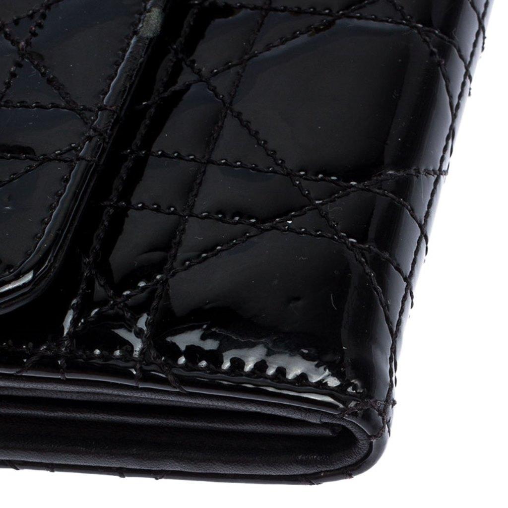Dior Black Quilted Cannage Patent Leather New Lock Wallet 4