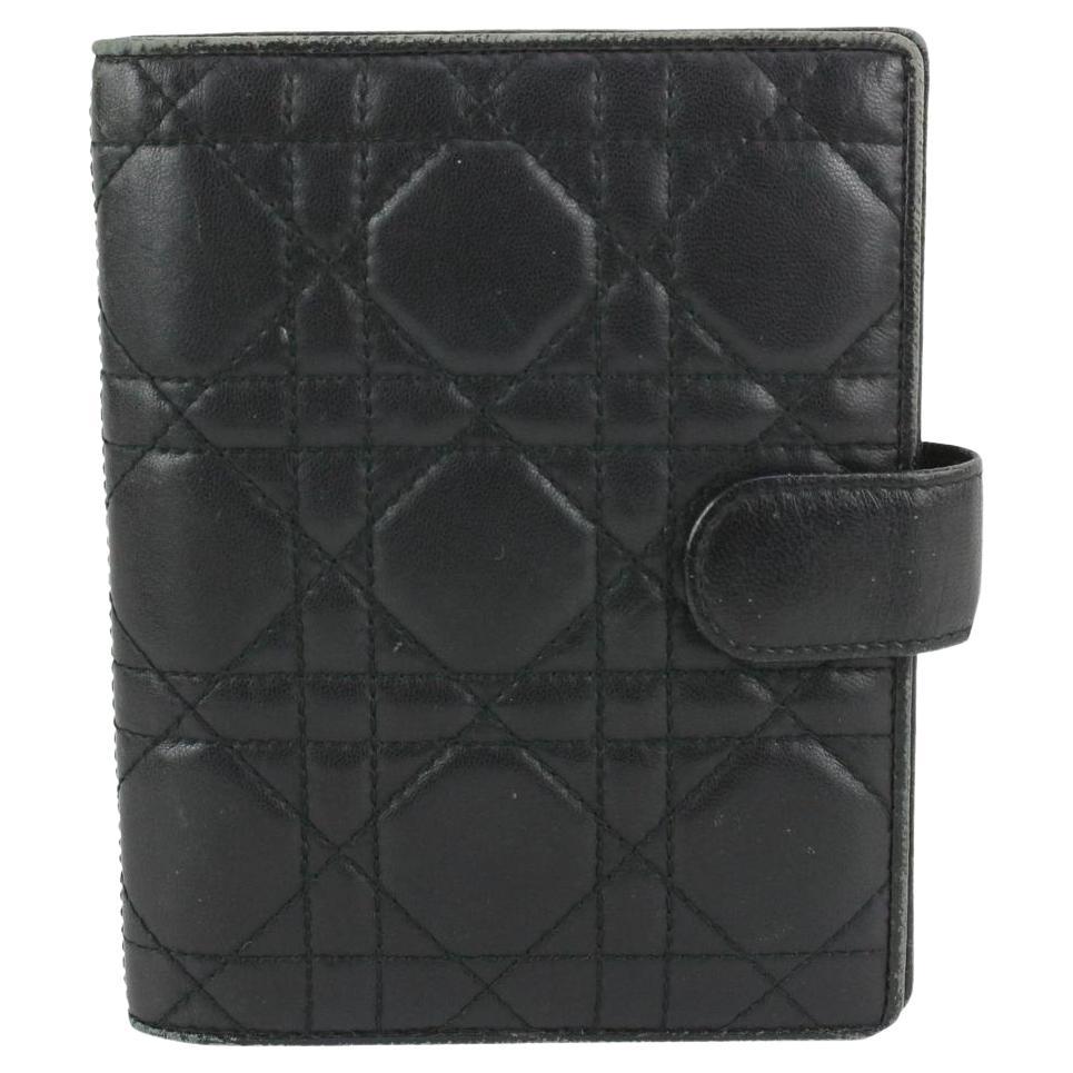 Dior Schwarzes gestepptes Leder Cannage Agenda PM Notebook-Deckel 923da1