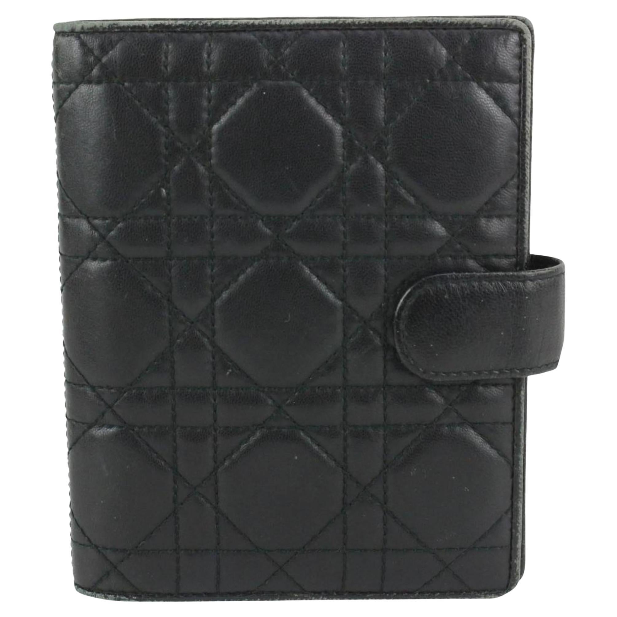 Dior Black Quilted Leather Cannage Small Agenda PM Notebook Cover 923da1 For Sale