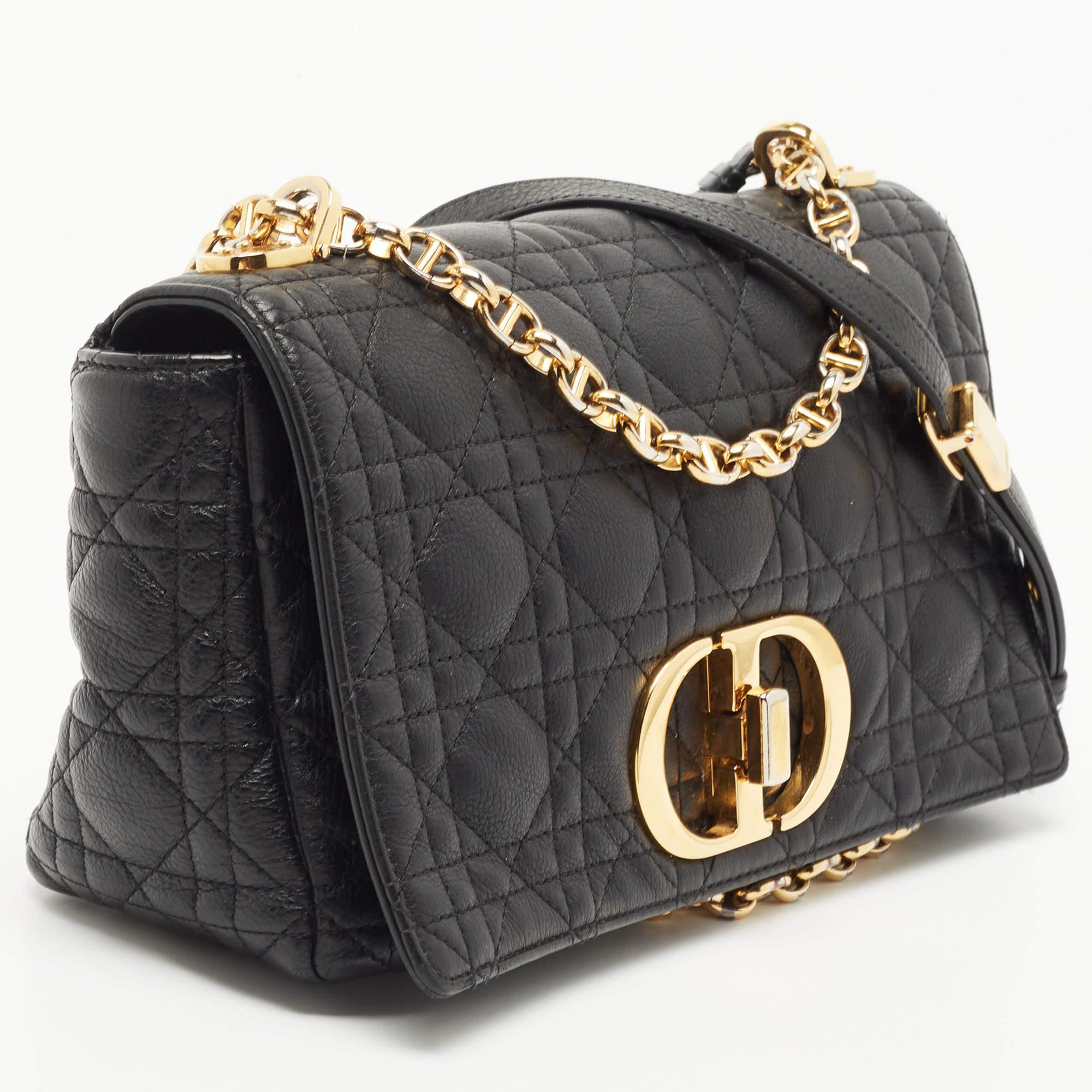 Women's Dior Black Quilted Leather Medium Caro Shoulder Bag