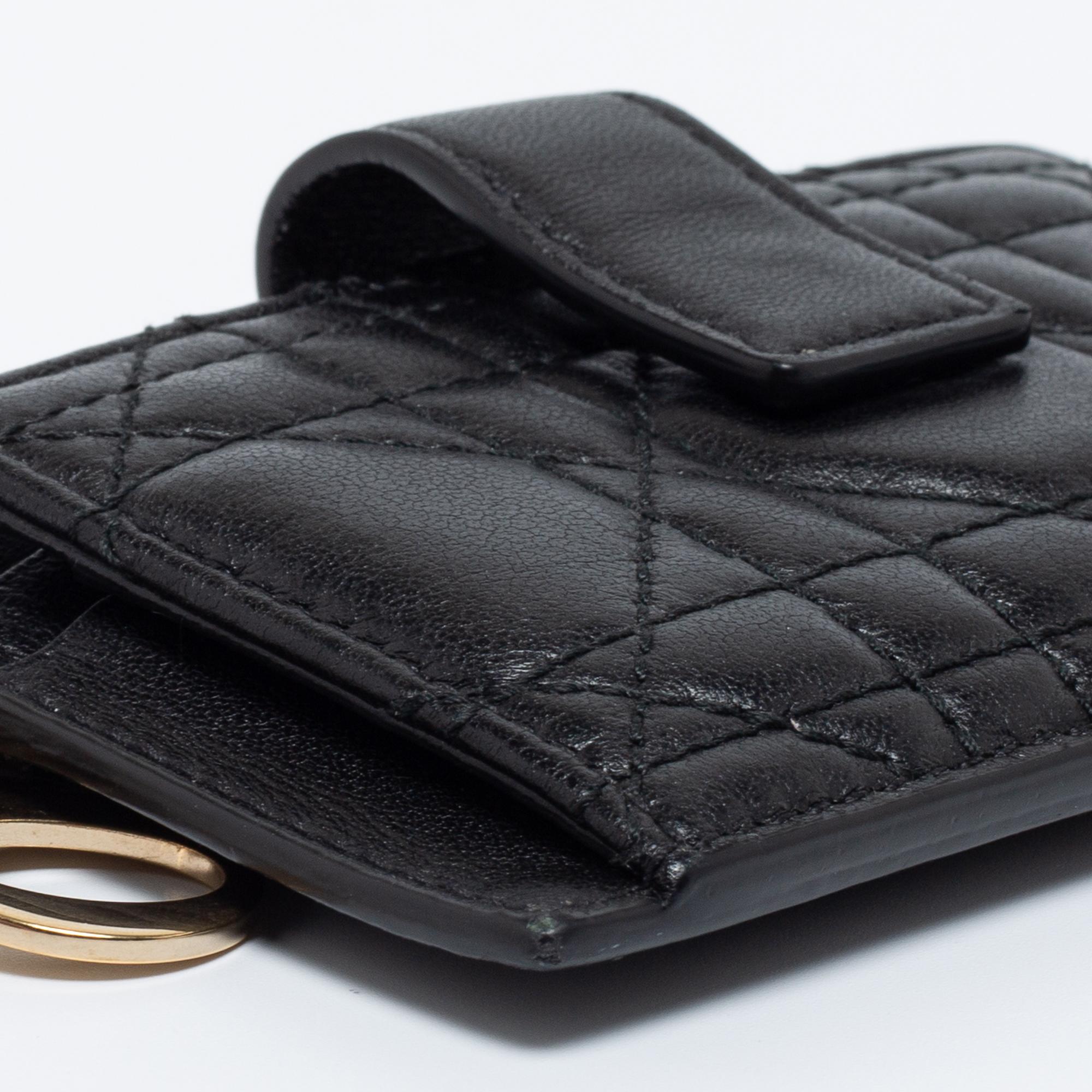 Dior Black Quilted Leather Zip Card Holder 4