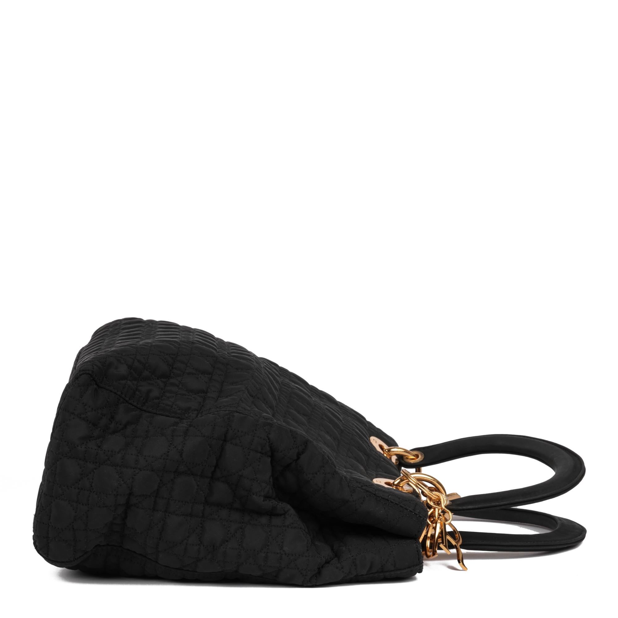 Dior Black Quilted Nylon Vintage Large Lady Dior In Good Condition For Sale In Bishop's Stortford, Hertfordshire