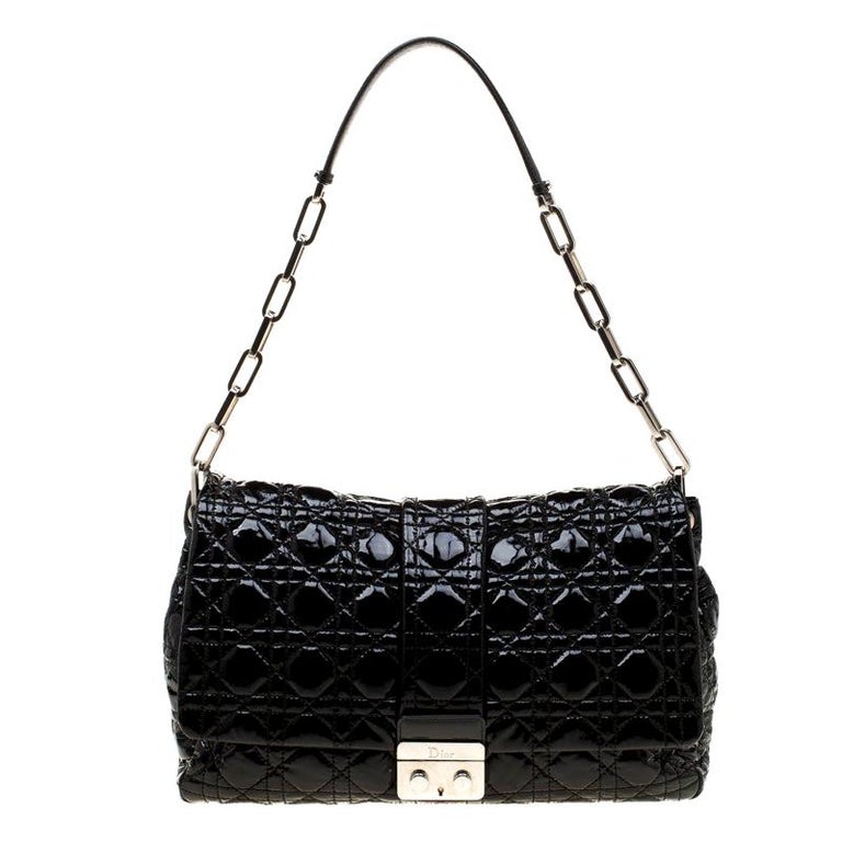Dior Black Quilted Patent Leather Large New Lock Flap Shoulder Bag For ...