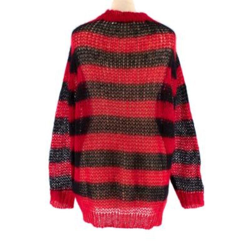 Dior Black & Red Stripe Loose Knit Mohair Jumper

- Loose chunky knit red and black striped mohair blend knit 
- Sheer fuzzy knit 
- Loose ribbed trims 
- Mid-long length with oversized fit

Made in Italy 
60% mohair, 34% polyamide, 6% wool
Dry