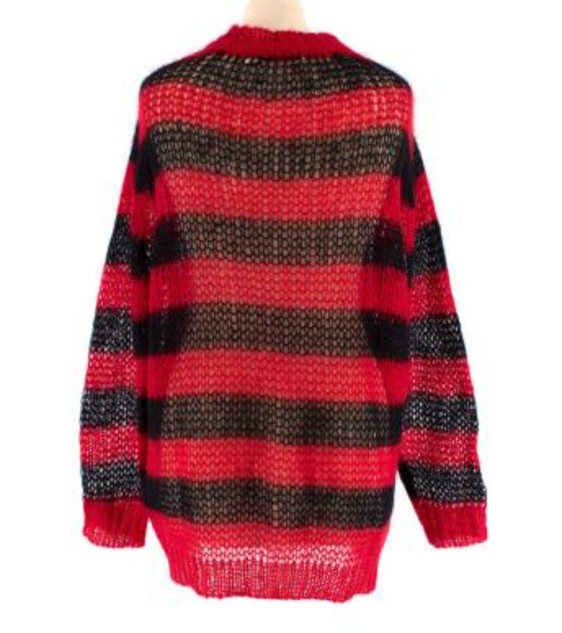Dior Black & Red Stripe Loose Knit Mohair Jumper

- Loose chunky knit red and black striped mohair blend knit 
- Sheer fuzzy knit 
- Loose ribbed trims 
- Mid-long length with oversized fit

Made in Italy 
60% mohair, 34% polyamide, 6% wool
Dry