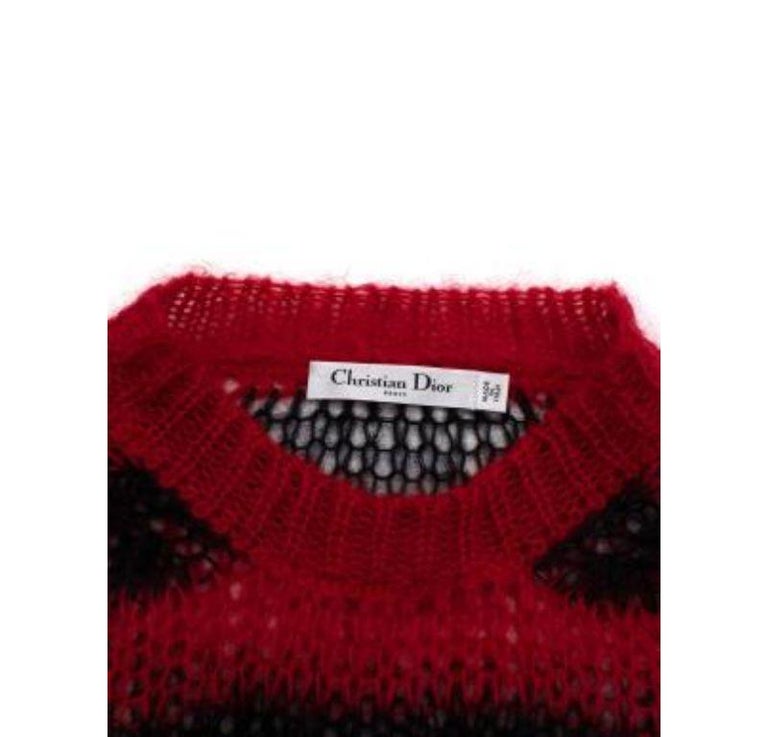 Dior Schwarz and Rot gestreift Locker gestrickter Mohair-Pullover