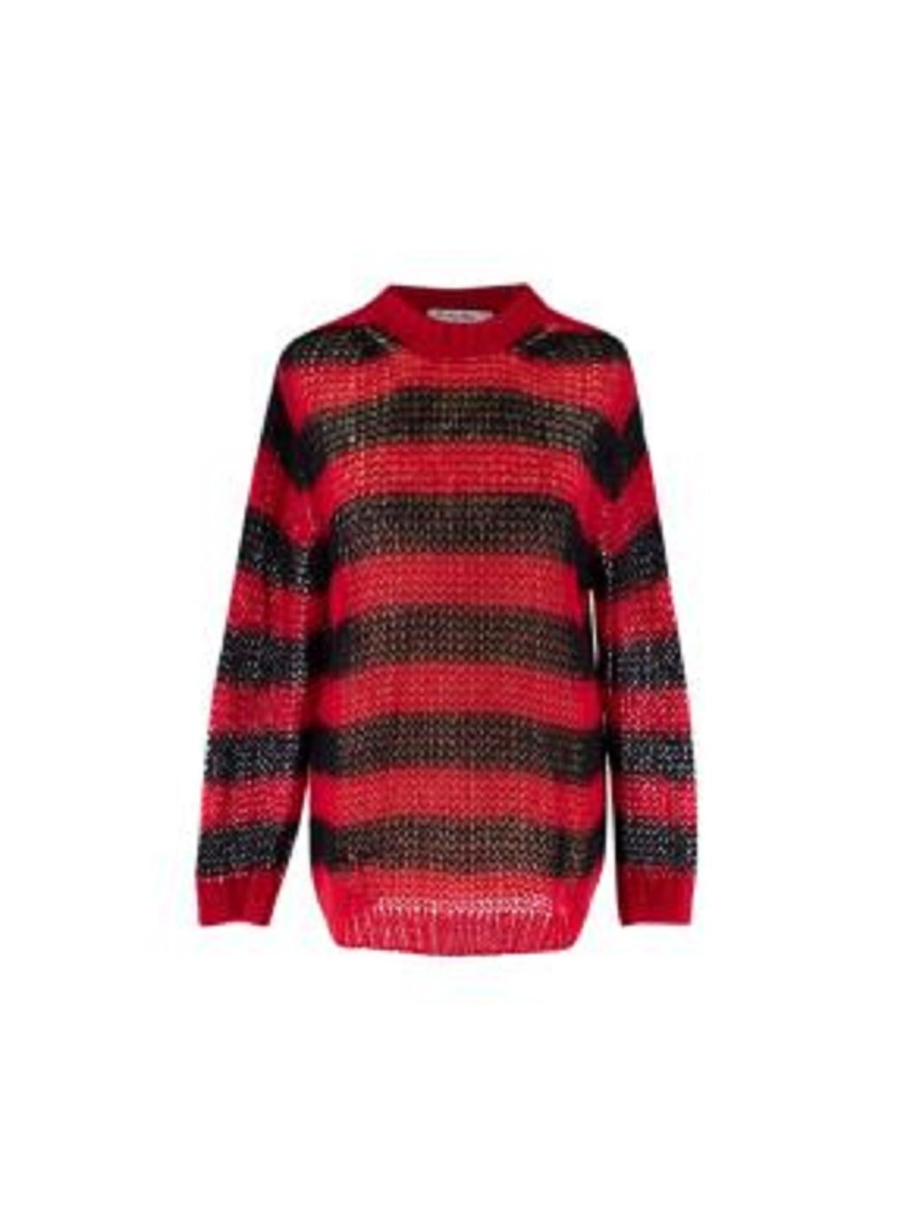 Dior Black & Red Stripe Loose Knit Mohair Jumper For Sale