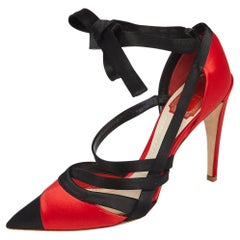 Dior Black/Red Suede Ankle Wrap Pumps Size 38