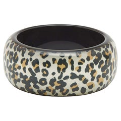 Dior Black Resin Acrylic Leopard Printed Bangle Bracelet