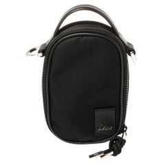 Used Dior Black Satin and Leather Crossbody Pouch