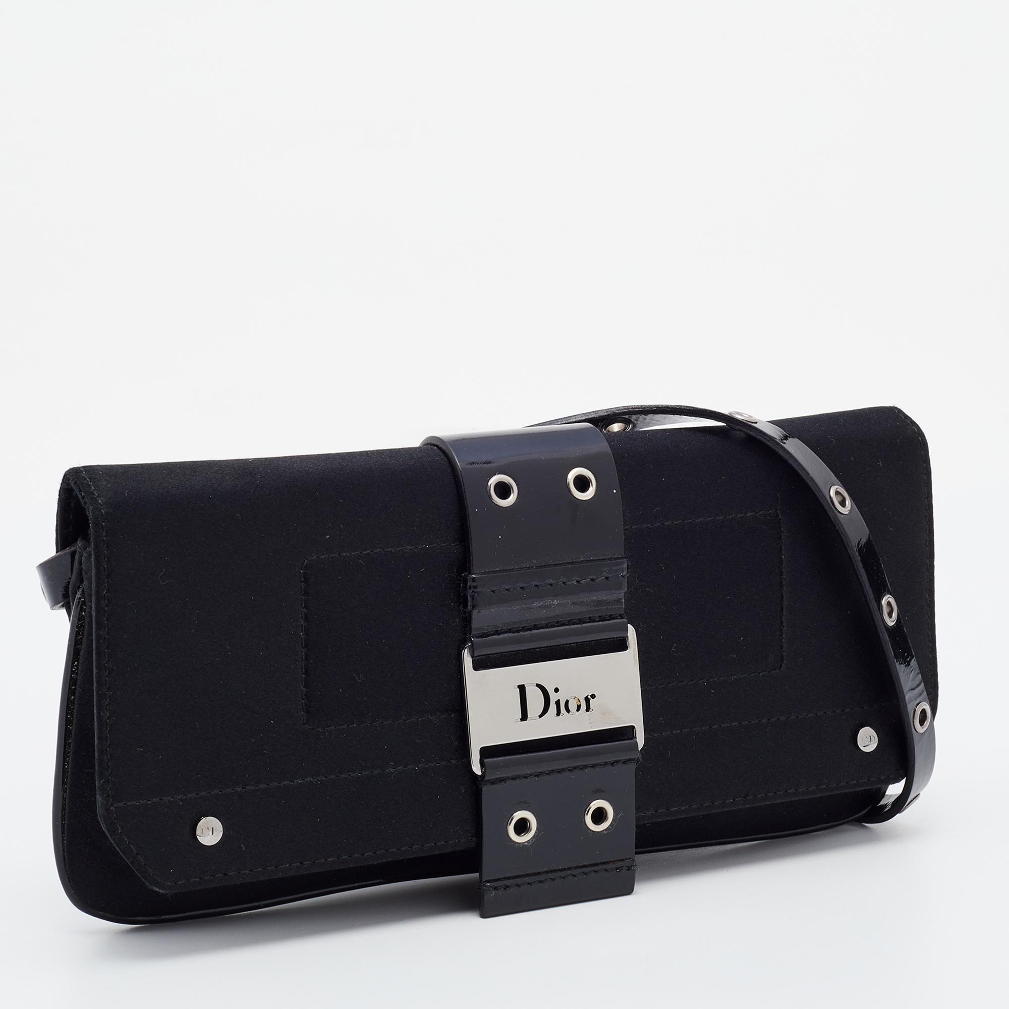Women's Dior Black Satin And Patent Leather Street Chic Crossbody Bag
