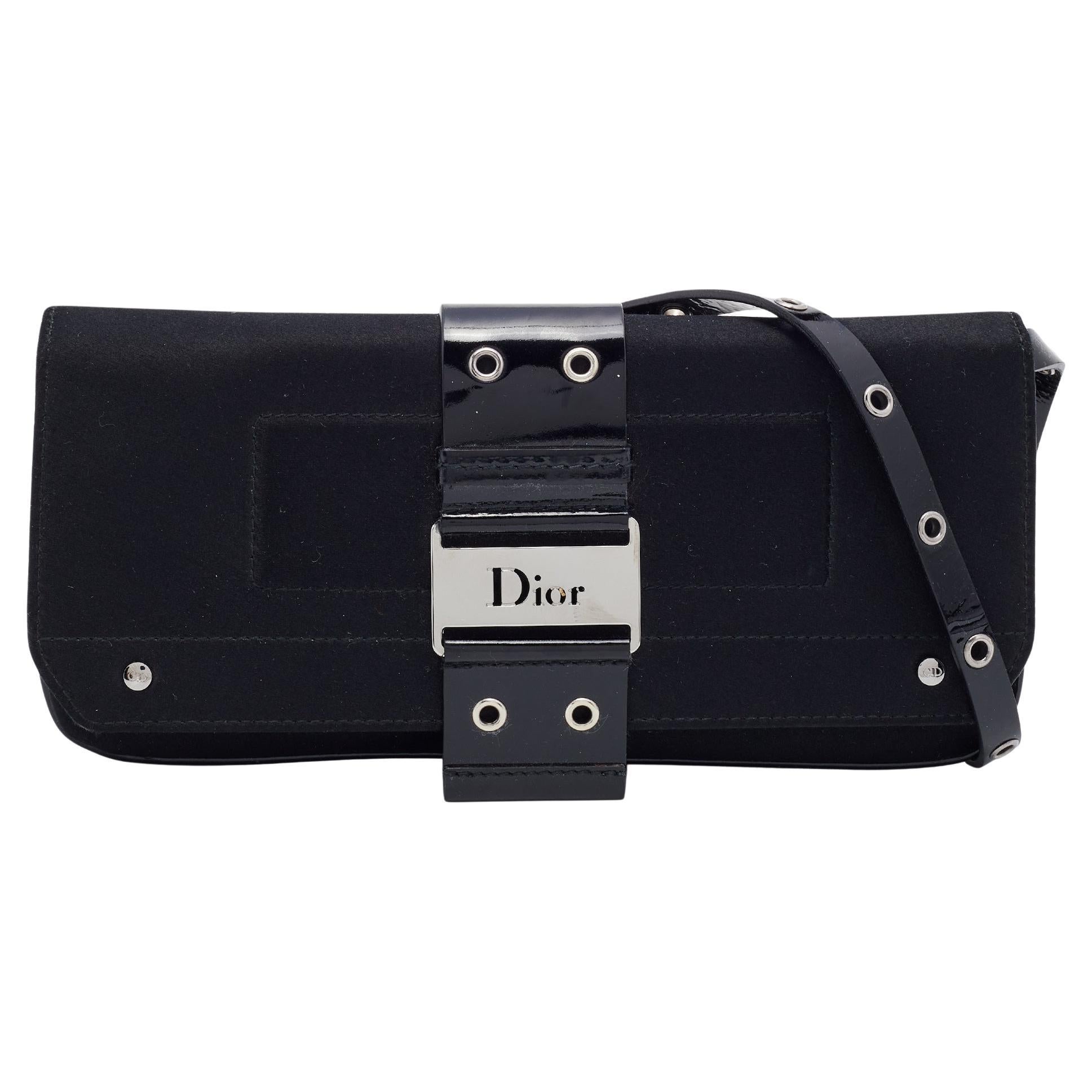 Dior Black Satin And Patent Leather Street Chic Crossbody Bag