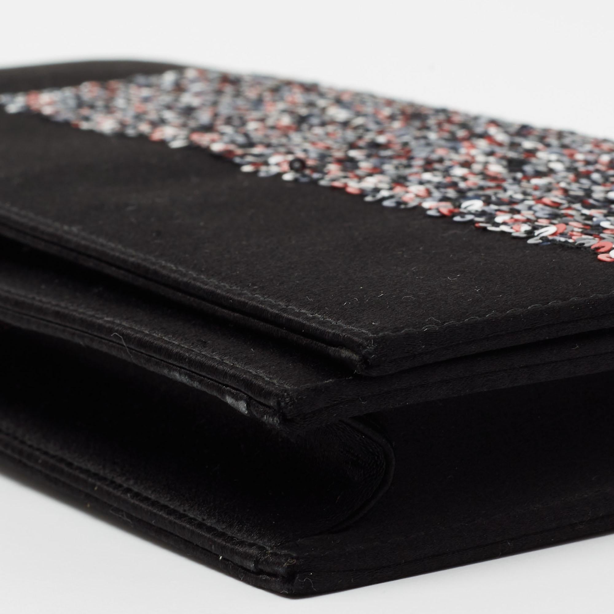 Pochette à chaîne Dior Lady Dior en satin noir et paillettes 6