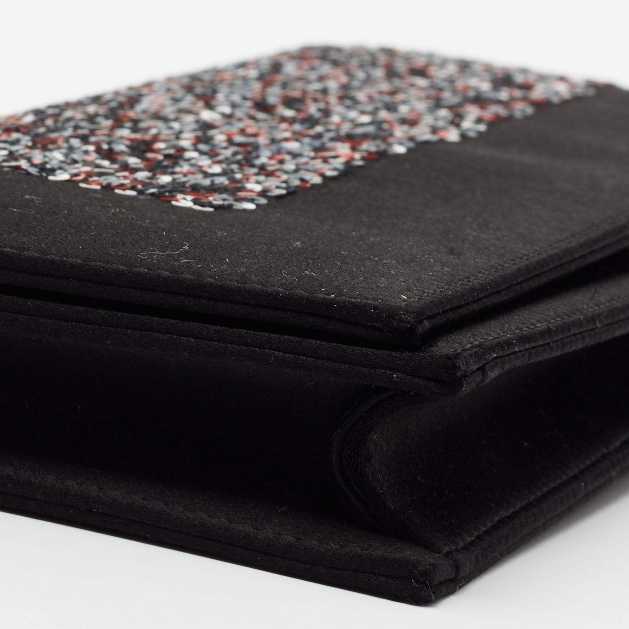 Pochette à chaîne Dior Lady Dior en satin noir et paillettes 7