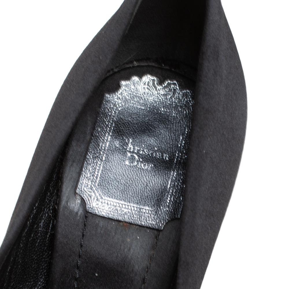 Dior Black Satin Cannage Heel Peep Toe Platform Pumps Size 36 In Good Condition In Dubai, Al Qouz 2