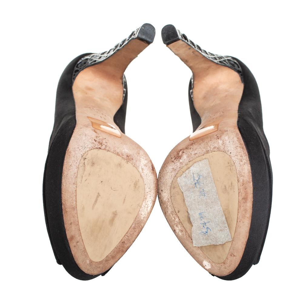 Dior Black Satin Cannage Heel Peep Toe Platform Pumps Size 36 1