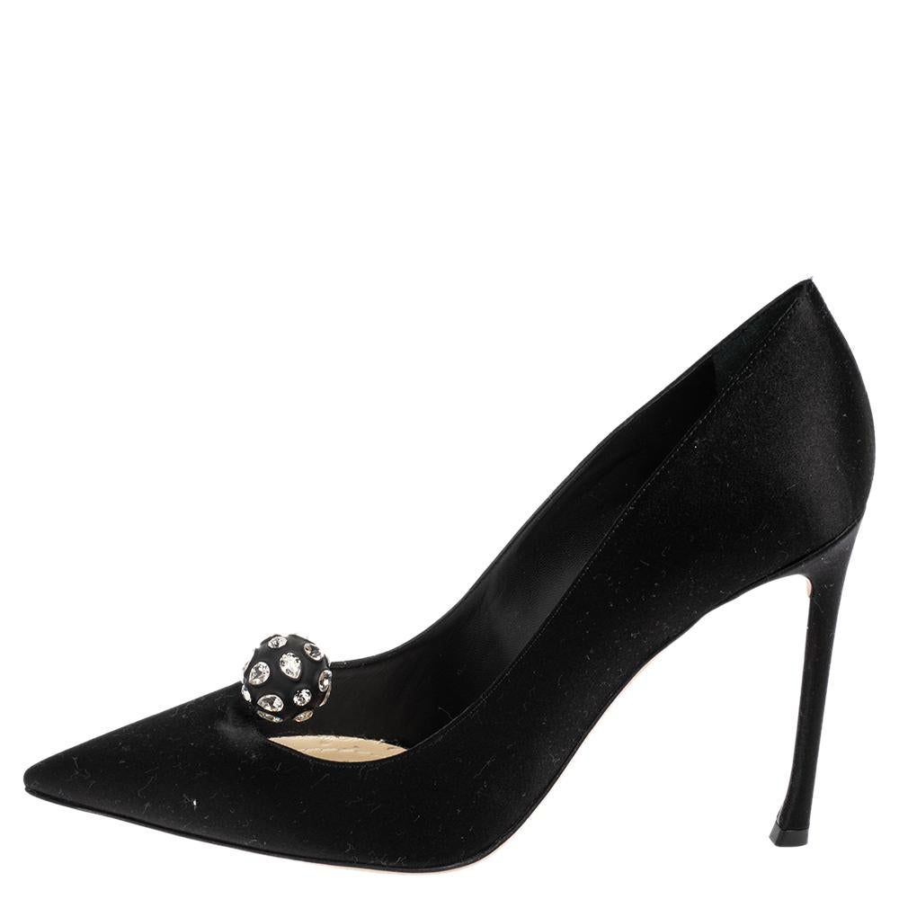 Dior Black Satin 'Comete' Pointed Toe Pumps Size 40 1