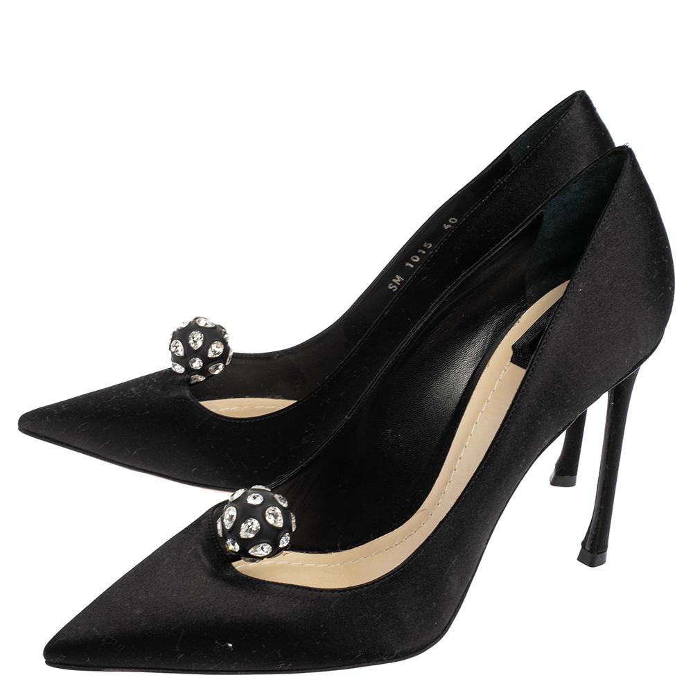 Dior Black Satin 'Comete' Pointed Toe Pumps Size 40 3