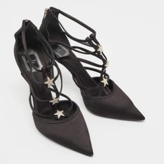 Dior Black Satin Crystal Details Strappy Pumps Size 40