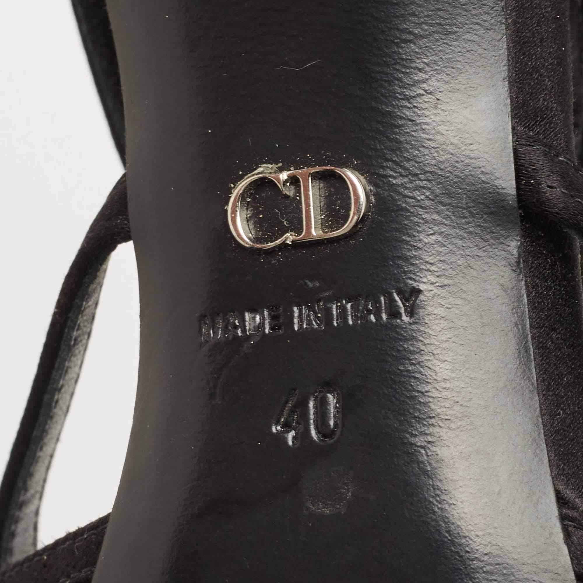 Dior Black Satin Crystal Details Strappy Pumps Size 40 2