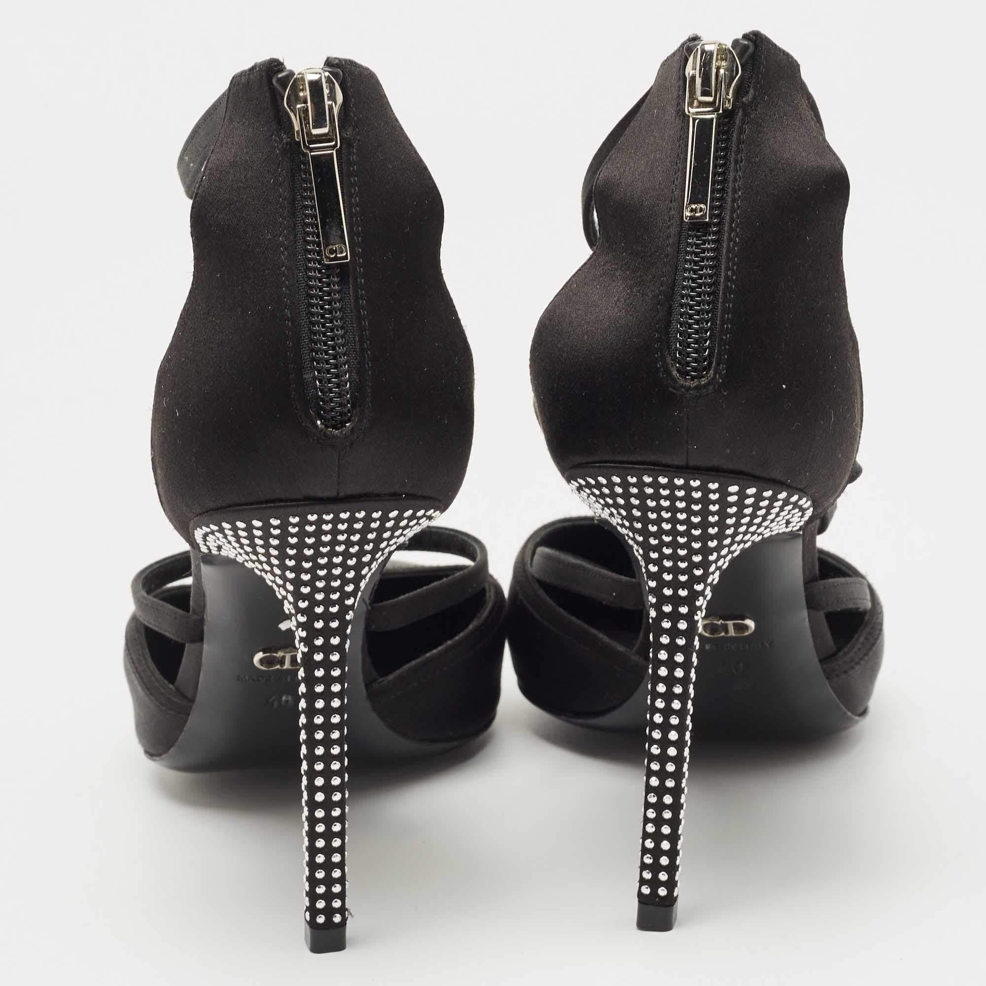 Dior Black Satin Crystal Details Strappy Pumps Size 40 3