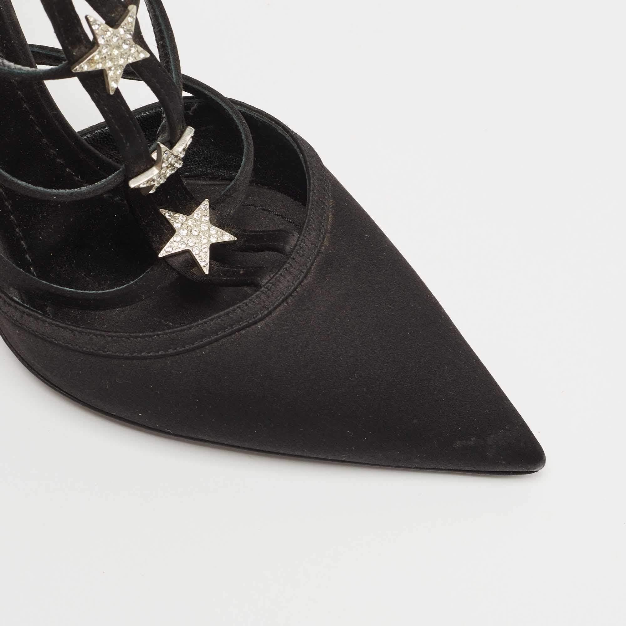 Dior Black Satin Crystal Details Strappy Pumps Size 40 4