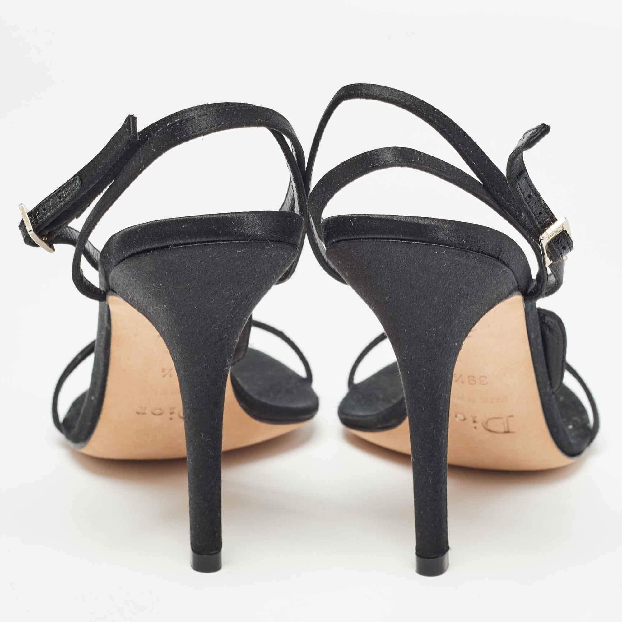 Dior Black Satin Crystal Embellished Ankle Strap Sandals Size 39.5 1