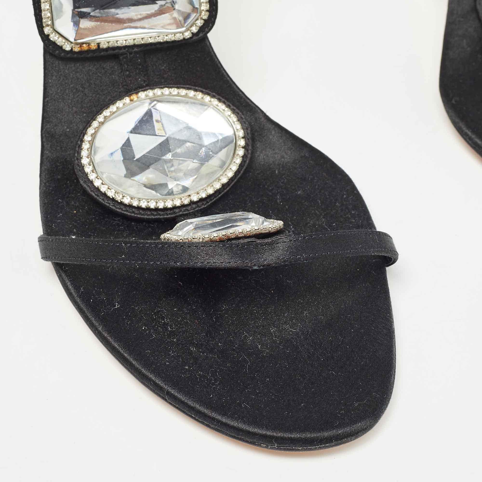 Dior Black Satin Crystal Embellished Ankle Strap Sandals Size 39.5 3