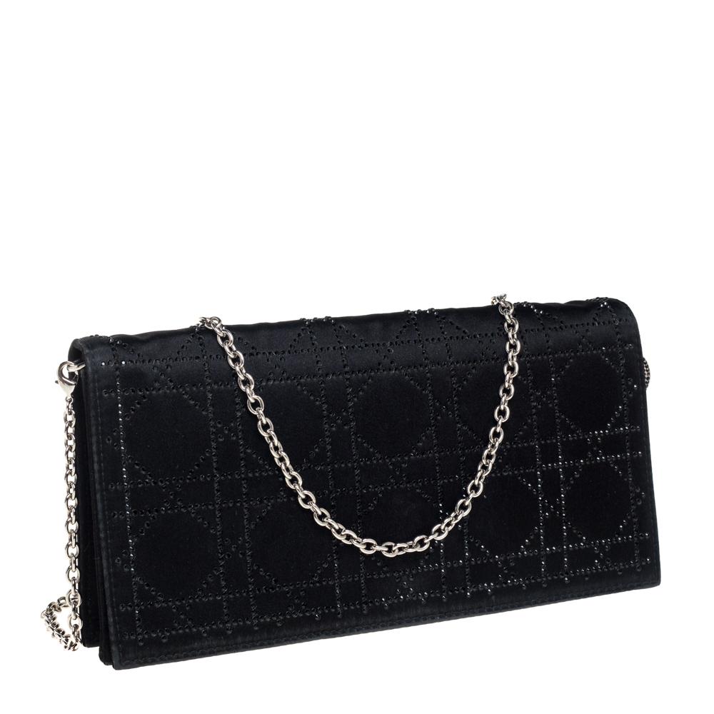 Women's Dior Black Satin Crystal Embellished Clutch