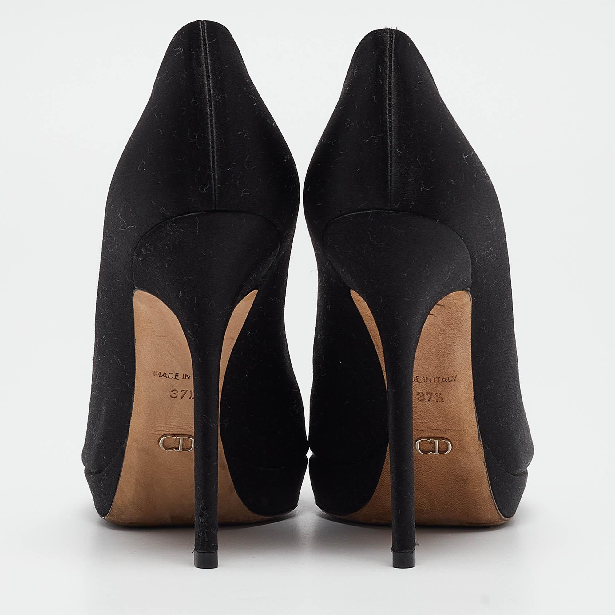 Dior Black Satin Crystal Embellished Disco Ball Peep Toe Pumps Size 37.5 1