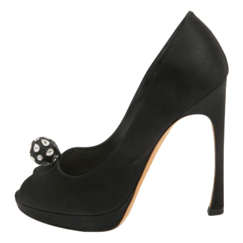 Dior - Pumps Peep Toe in raso nero impreziosite da cristalli - misura 37,5