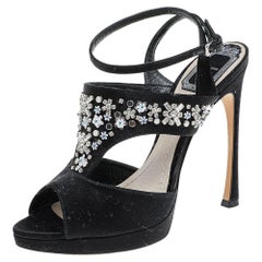Dior Black Satin Embellished Ankle Strap Sandals Size 38