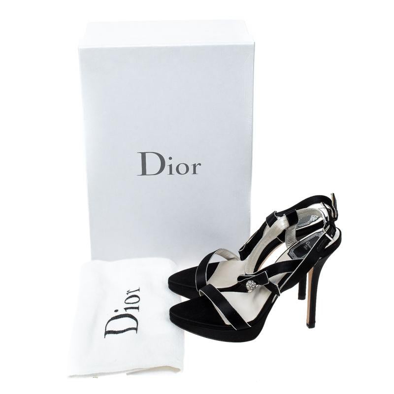 Dior Black Satin Embellished Platform Ankle Strap Sandal Size 35 4