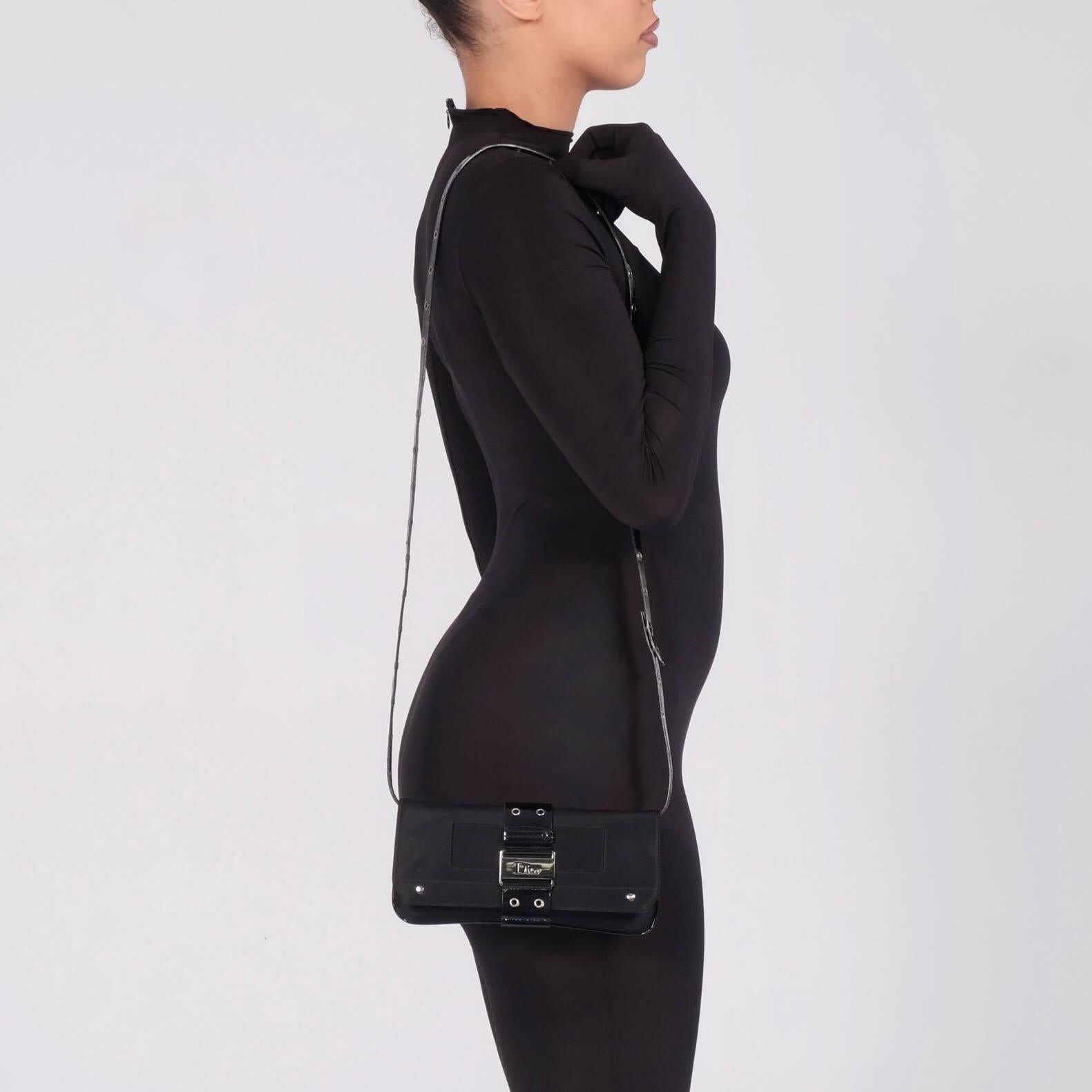 Noir Dior Black Satin Patent Galliano Street Chic Crossbody Bag en vente