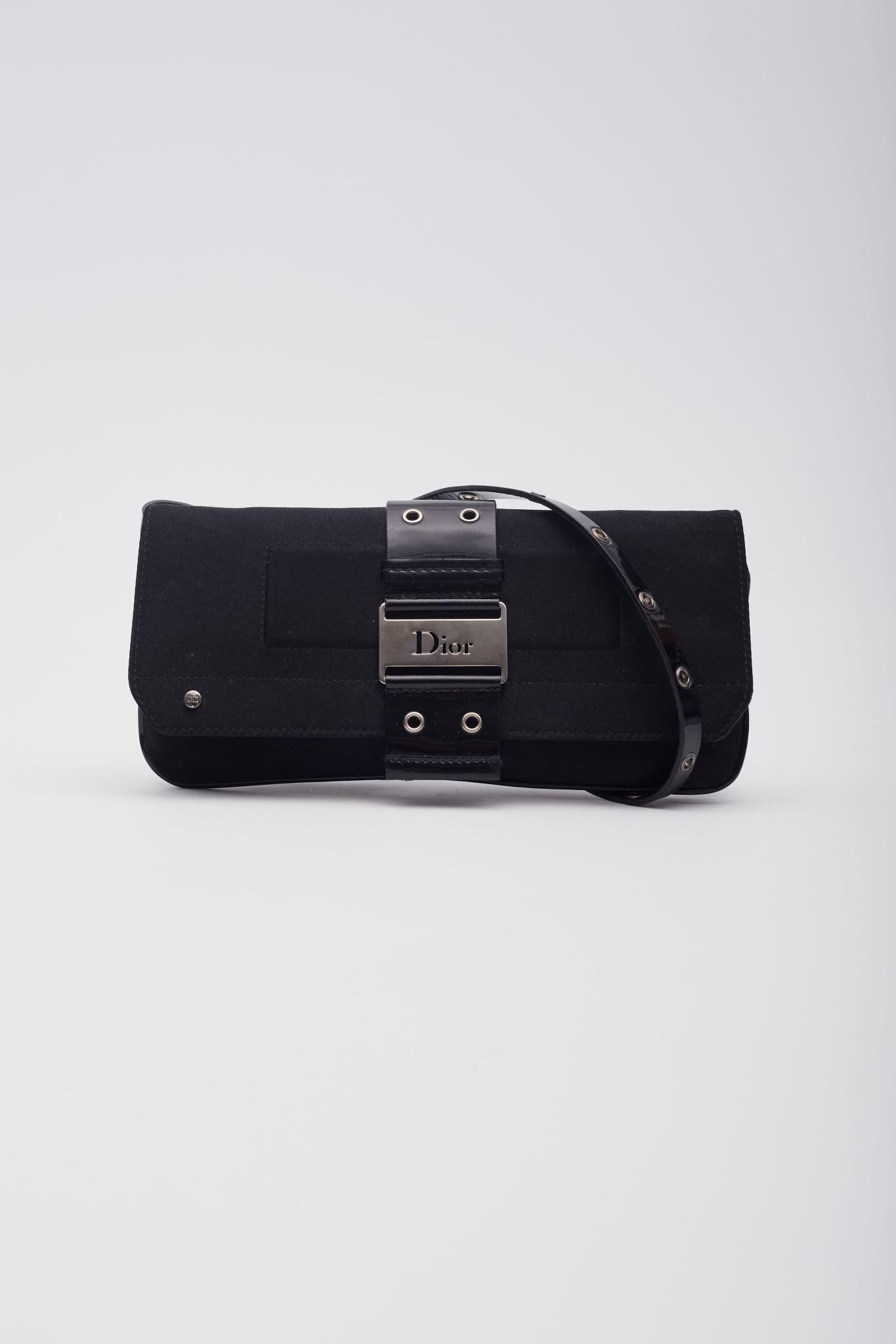 Dior Black Satin Patent Galliano Street Chic Crossbody Bag Bon état - En vente à Montreal, Quebec
