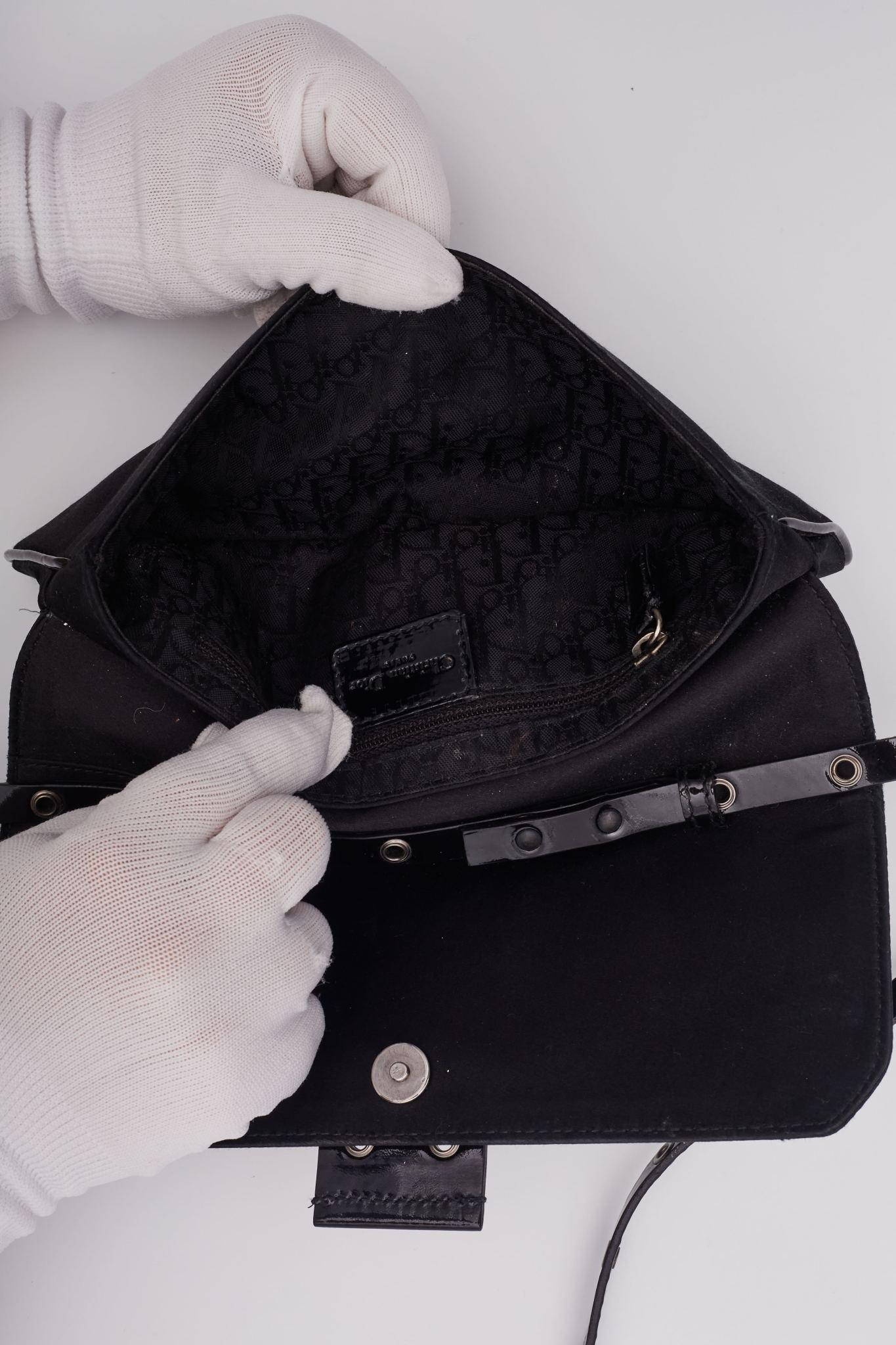 Dior Black Satin Patent Galliano Street Chic Crossbody Bag en vente 2