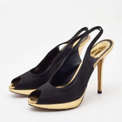 Dior Black Satin Slingback Peep Toe Pumps Size 39
