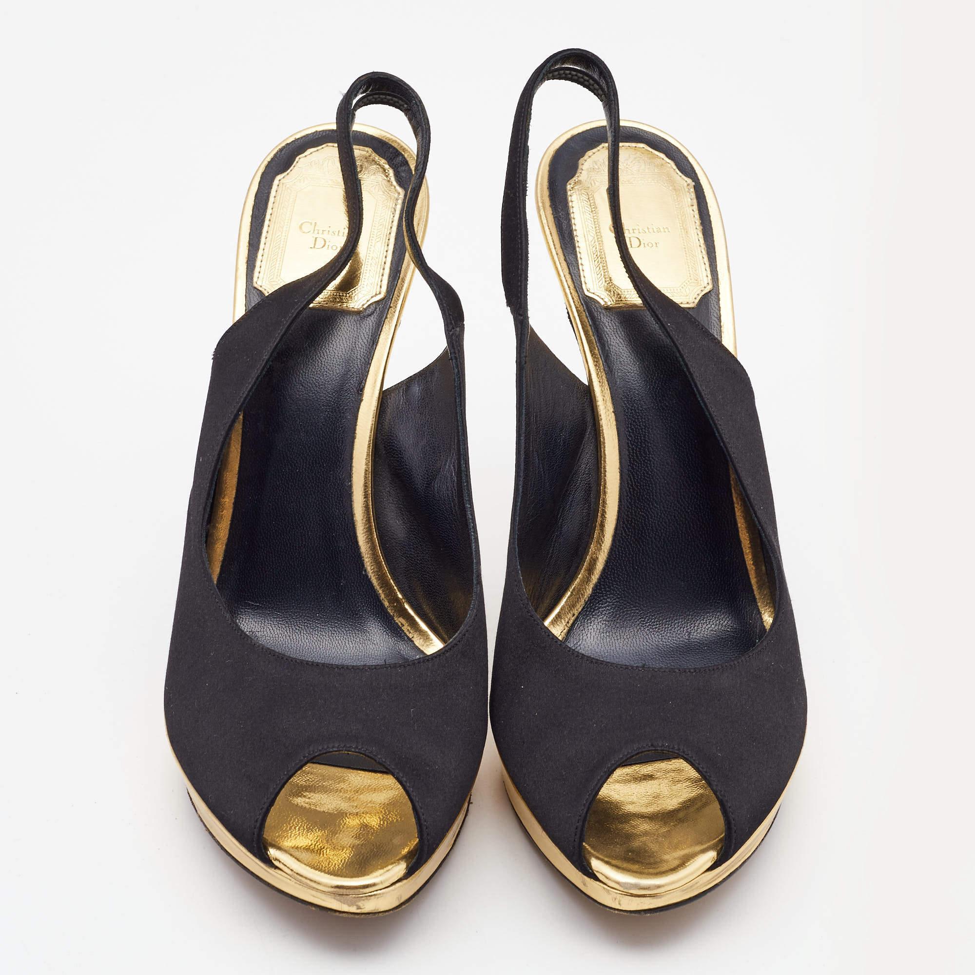Women's Dior Black Satin Slingback Peep Toe Pumps Size 39