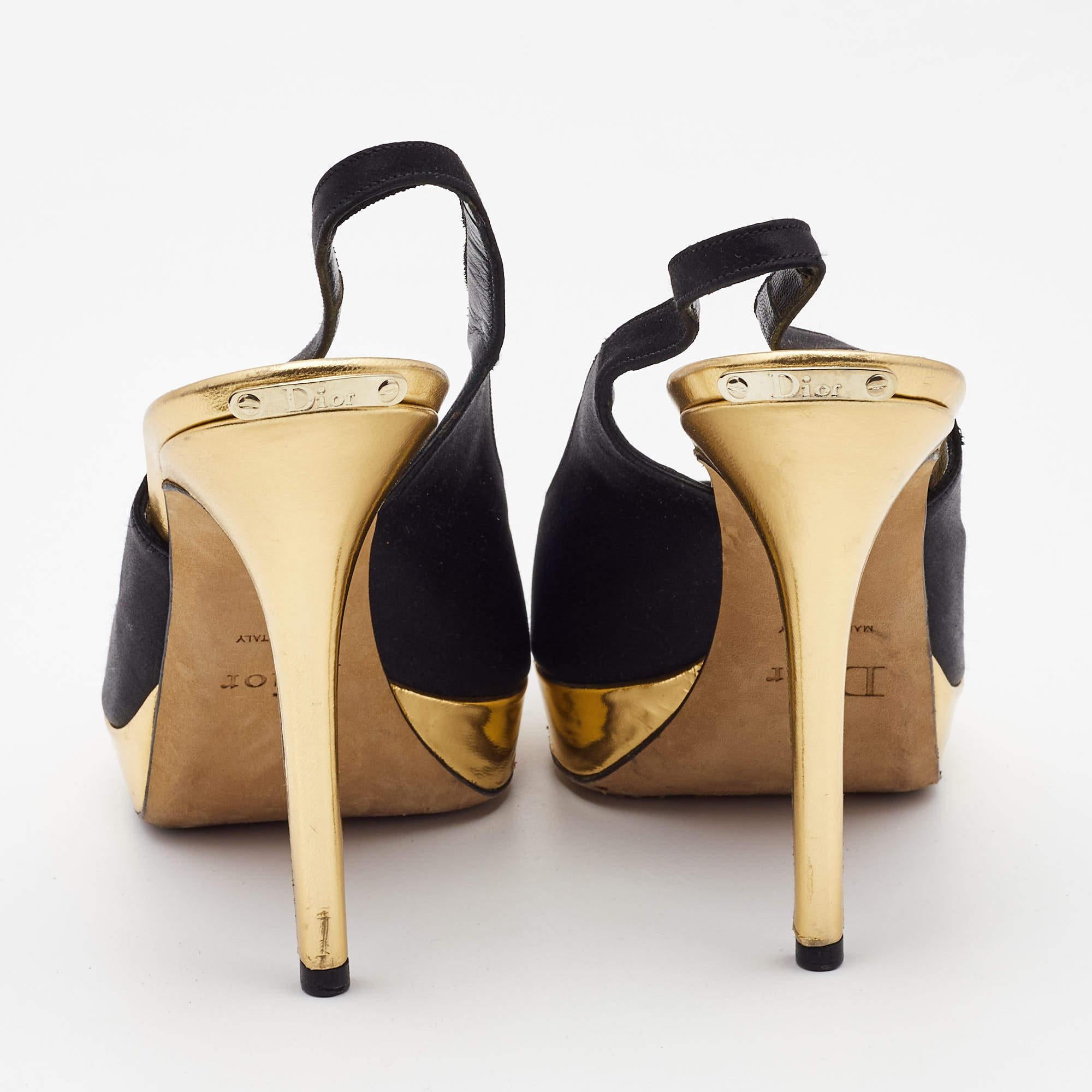 Dior Black Satin Slingback Peep Toe Pumps Size 39 2