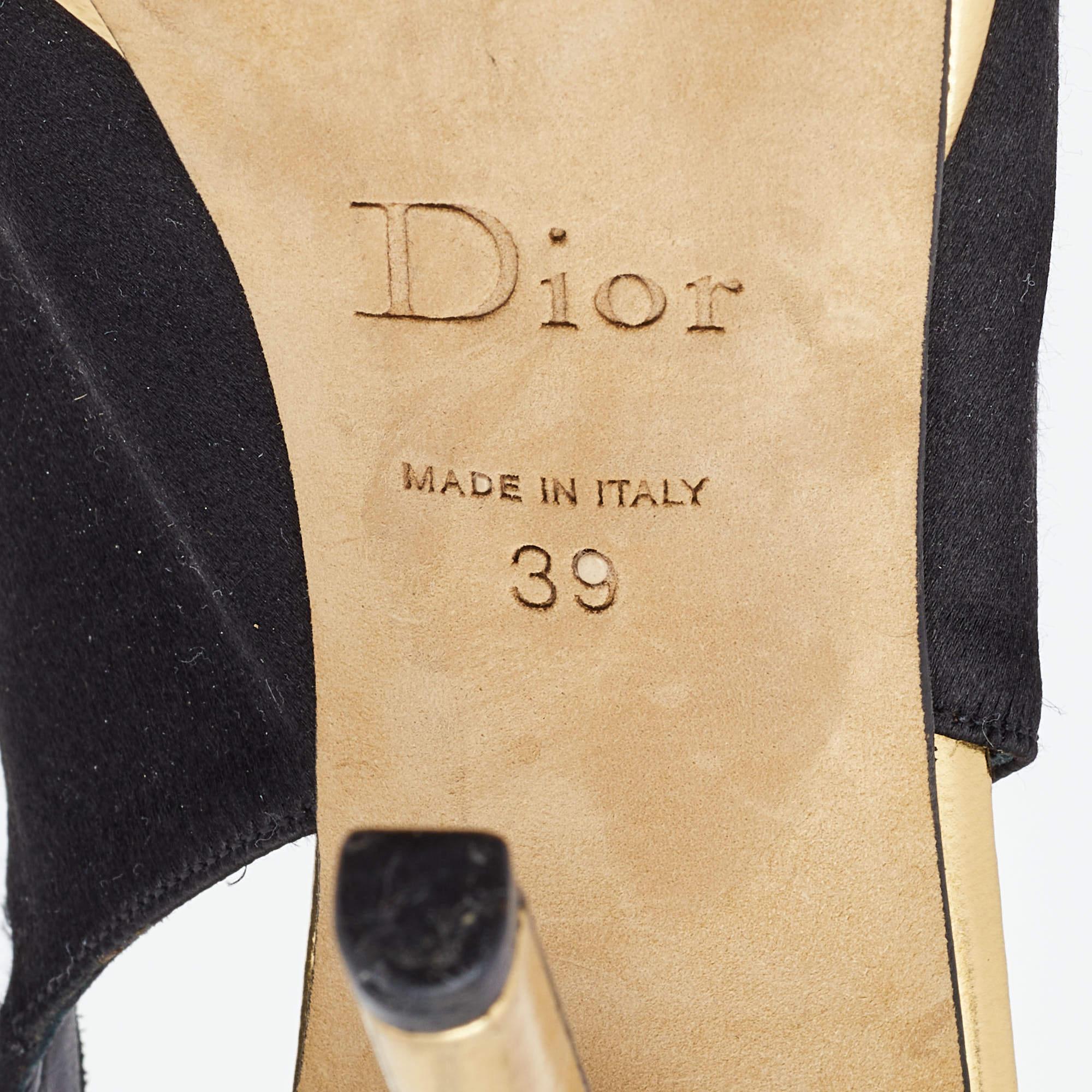 Dior Black Satin Slingback Peep Toe Pumps Size 39 4