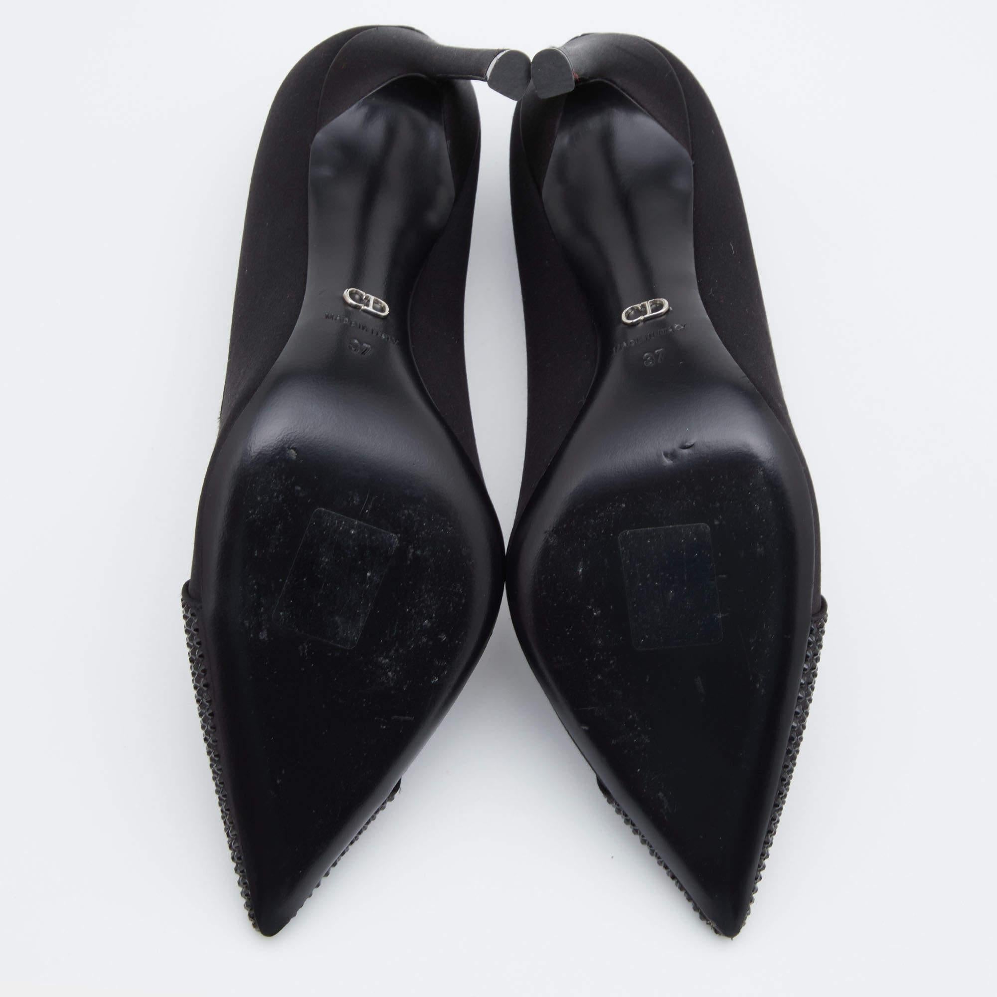 Dior Black Satin Songe Crystal Embellished Pointed Toe Pumps Size 37 In Good Condition In Dubai, Al Qouz 2