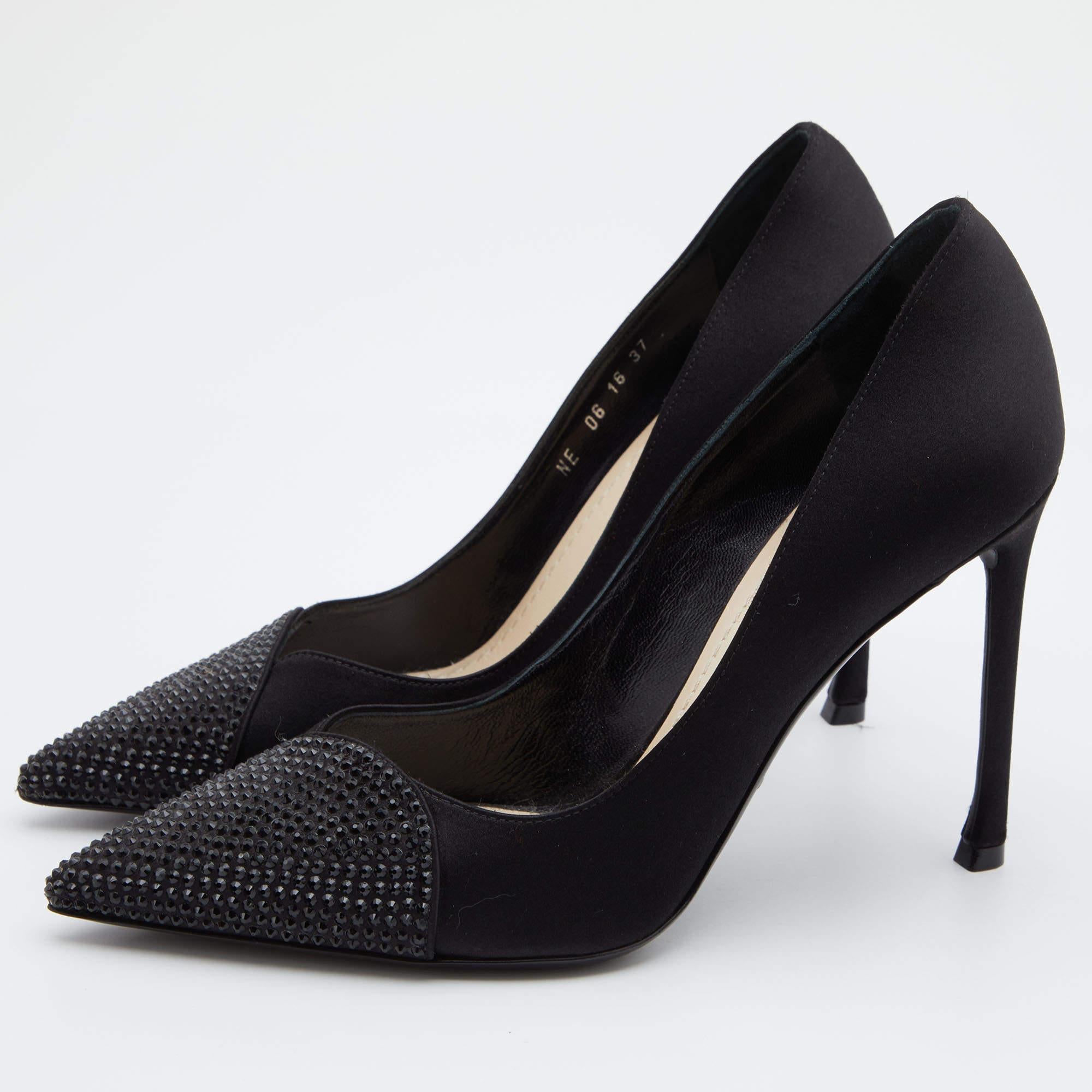 Dior Black Satin Songe Crystal Embellished Pointed Toe Pumps Size 37 1