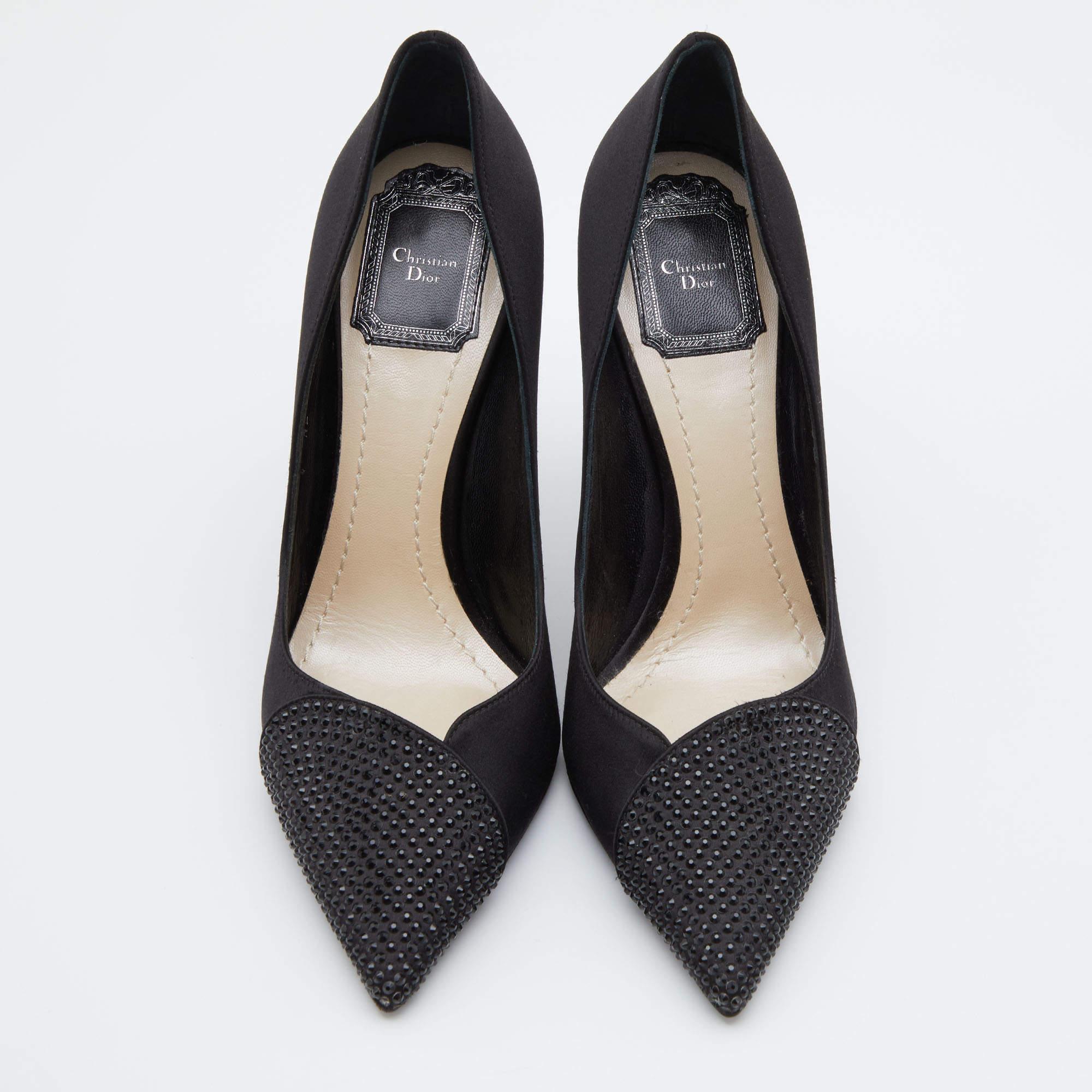 Dior Black Satin Songe Crystal Embellished Pointed Toe Pumps Size 37 3