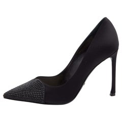 Dior Black Satin Songe Crystal Embellished Pointed Toe Pumps Size 37