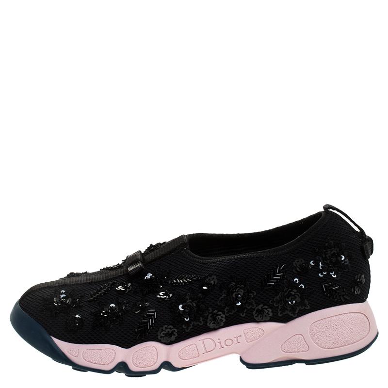 Dior Black Sequins Embellished Mesh Fusion Slip On Sneakers Size 37 In Good Condition In Dubai, Al Qouz 2