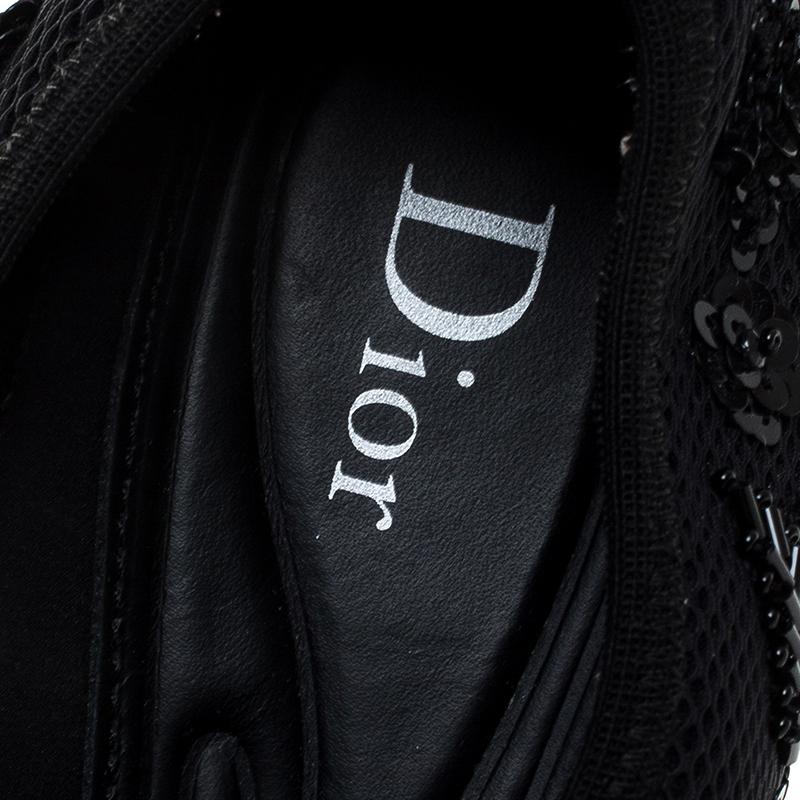 Women's Dior Black Sequins Embellished Mesh Fusion Slip On Sneakers Size 37