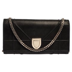 Dior Black Shimmering Leather Diorama Wallet on Chain