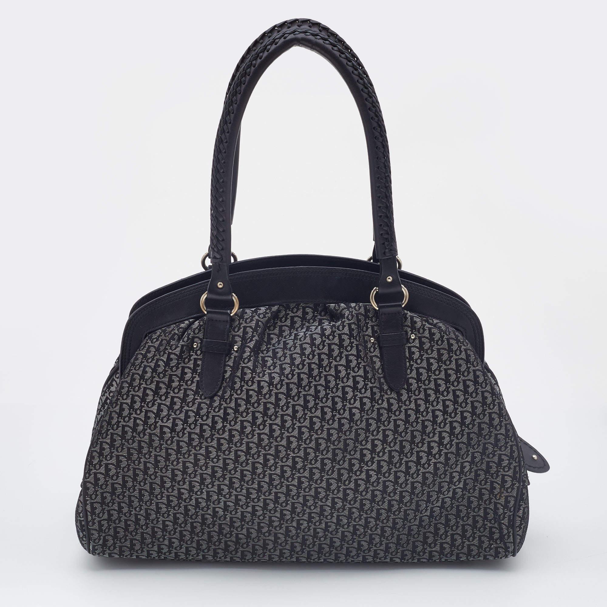 Dior Black/Silver Oblique Fabric and Leather Detective Frame Satchel ...