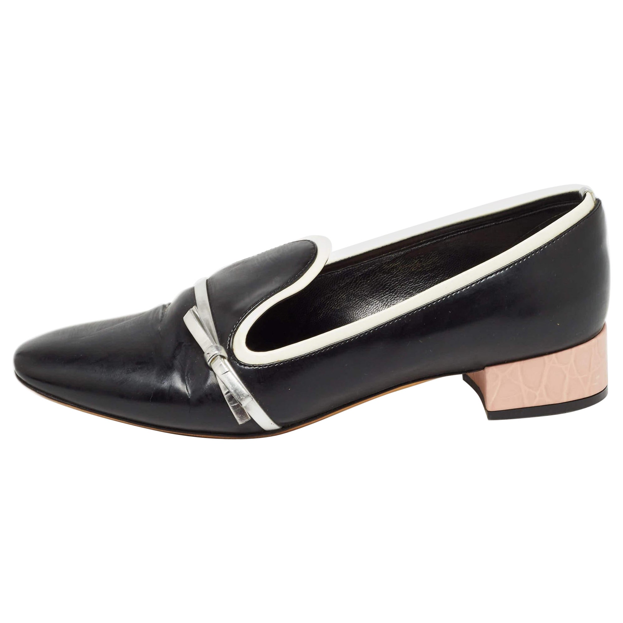 Dior Black/Silver Patent and Leather Loafers Size 35