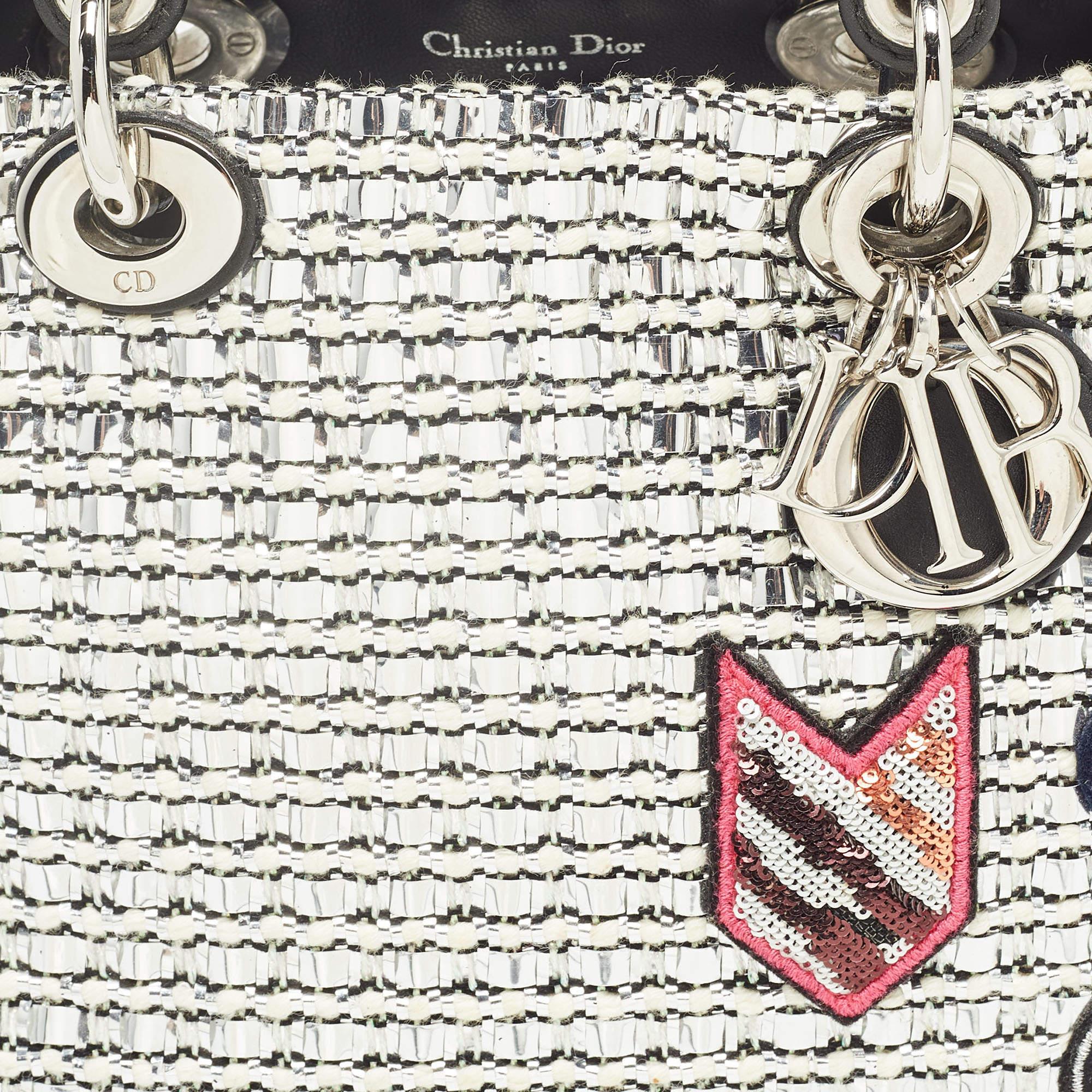 Dior Black/Silver Tweed and Leather Small Diorissimo Patch Tote Pour femmes en vente